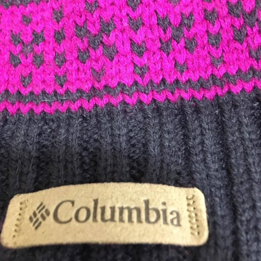 Columbia Kids' Unisex Purple and Black Pom-Pom Beanie One Size